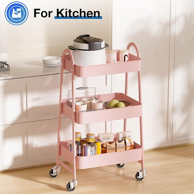 OLIXIS 3 Tier Utility Rolling Cart, Metal Mobile Storage Shelf - Image 6
