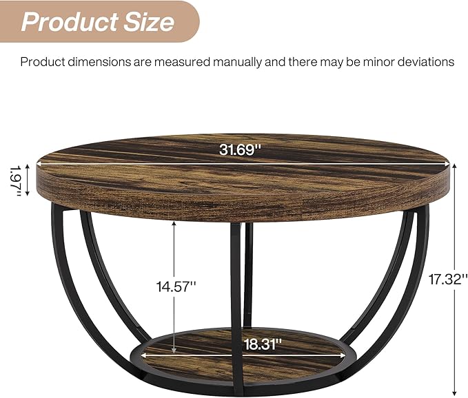 Tribesigns Round Coffee Table, 31.7" Wooden 2-Tier Circle Coffee Table - Image 2
