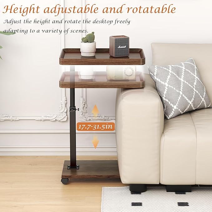 C Table End Table Adjustable Height, 360°Swivel TV Tray Table - Image 3