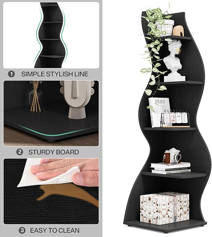 Tribesigns Corner Shelf, Modern 5-Tier Wall Corner Bookshelf, Stylish Corner - Image 5
