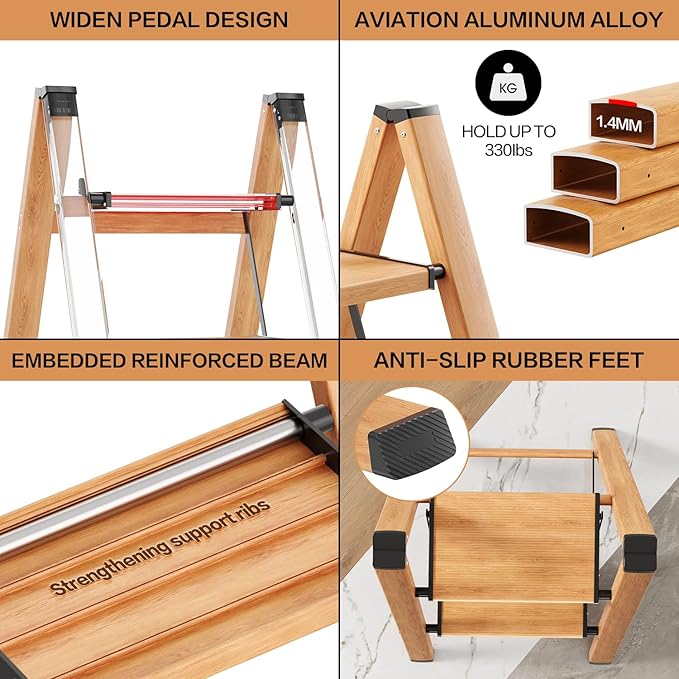 2 Step Ladder, Aluminum Lightweight Folding 2 Step Stool - Image 4