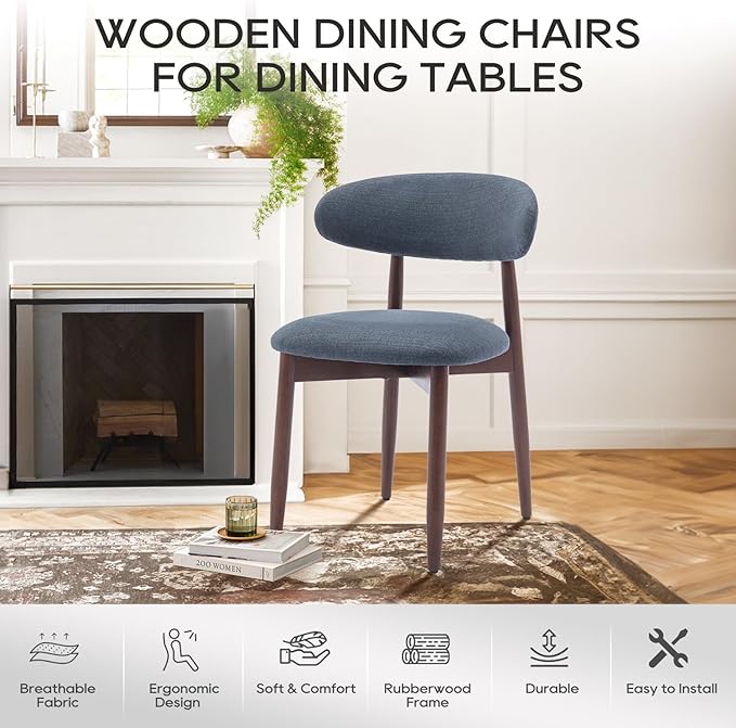 COLAMY Wooden Dining Chairs Set of 6, Modern Fabric Upholstered Dining Room - Image 6