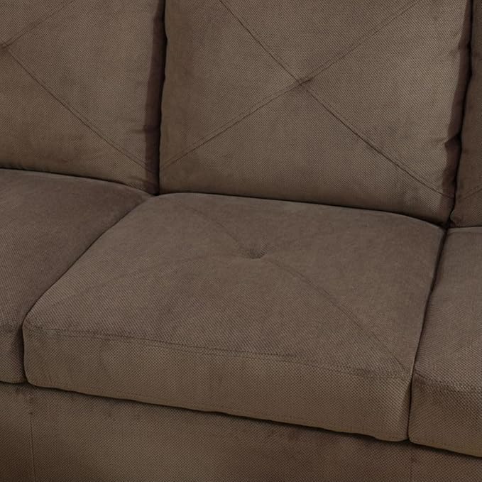 Brown L-Shaped 3-Piece Corduroy Fabric Sofa - Image 4
