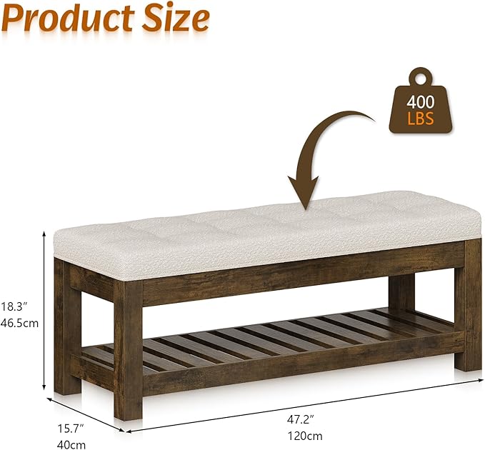 Large Upholstered Ottoman Bench Entryway Storage Benches Tufted Linen Ottoman - Image 2