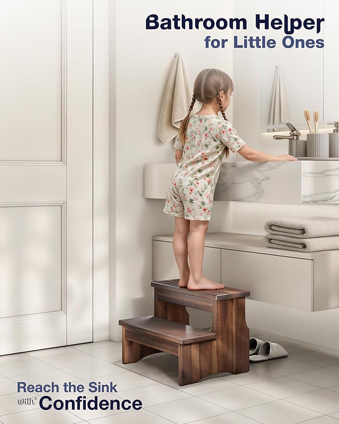Wooden Two Step Stool, Heavy Duty 2-Step Ladder - Image 5