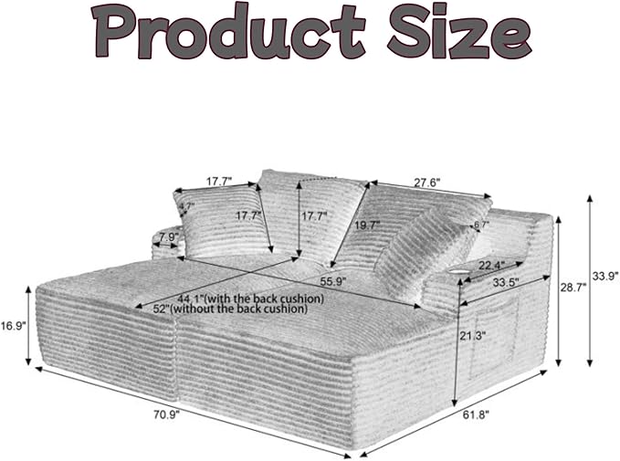 Oversized Sectional Double Chaise Lounge, Compressed Boneless Lounge Chaise - Image 2