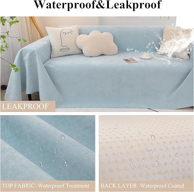 STACYPIK Waterproof Sky Blue Loveseat Couch Cover - Image 5