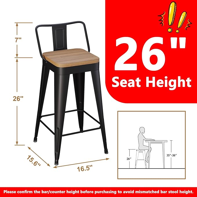 WENTMENT Metal Bar Stools Set of 2 Counter Height Barstools - Image 2