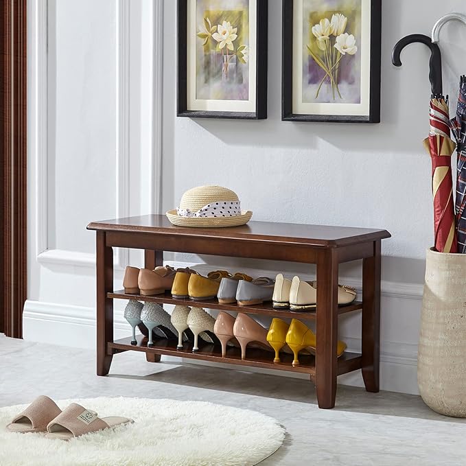 LEILISI Shoe Bench, Solid Wood Shoe Rack Bench Simple Style Shoe Storage Bench by LEILISI