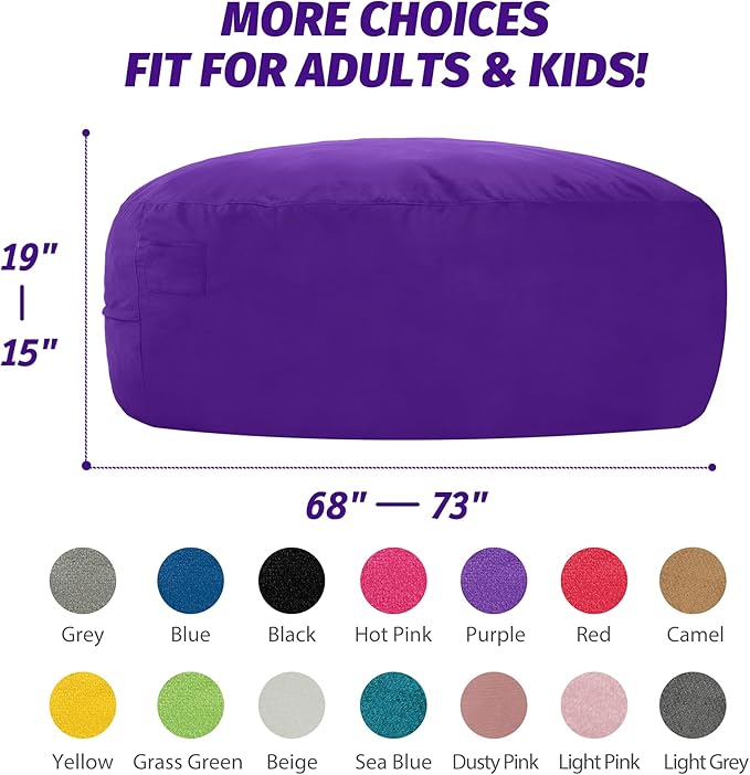 7FT Bean Bag Chair with Ultra Soft Velvet Cover Bean Bag Sofar with Memory Foam - Image 2