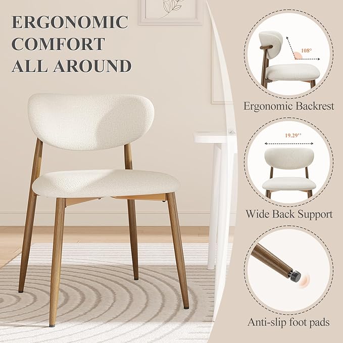 Dining Chairs Set of 6, Ergonomic Fabric Upholstered Seating - Image 3