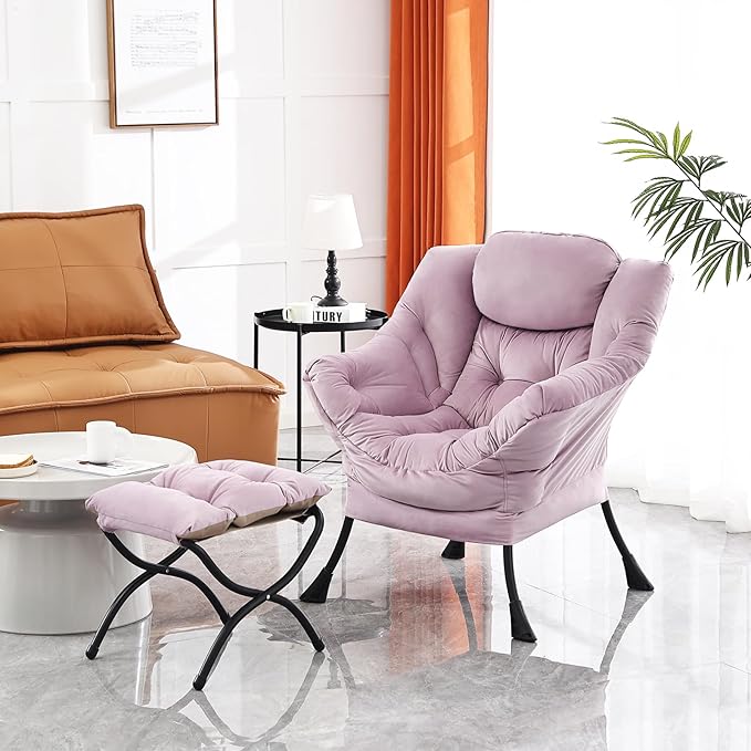 Lazy Chair with Ottoman, Modern Chair with Folding Footrest, Lounge Accent Chair - Image 8