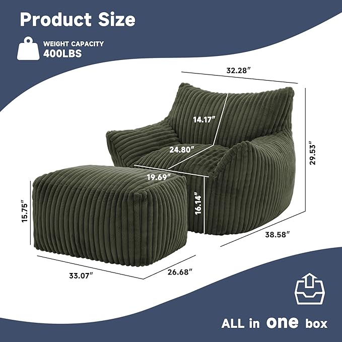 Giant Bean Bag Chairs for Adults, Oversized Chaise Lounge Chair Indoor - Image 2