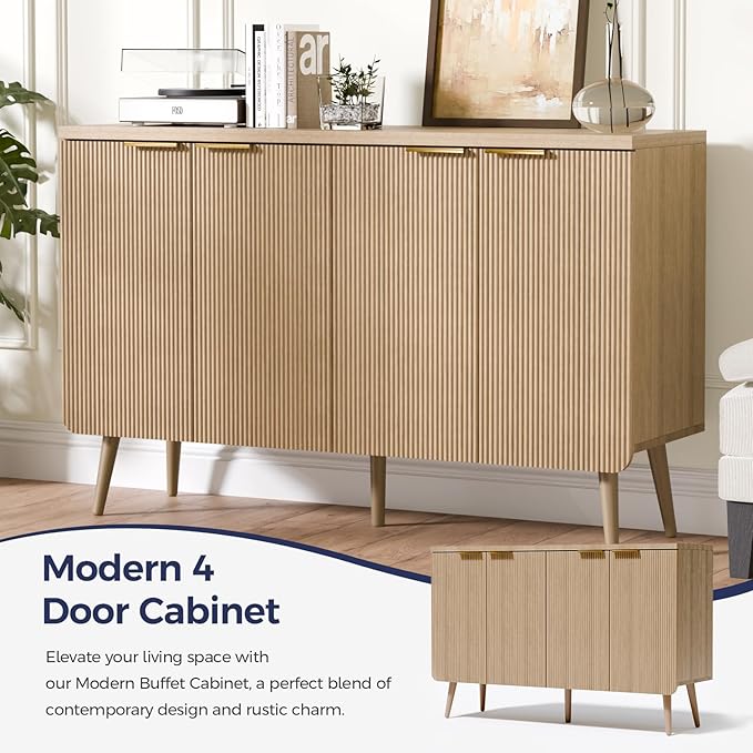 47.2" Buffet Cabinet with 4 Doors, Accent Sideboard Cabinet with Adjustable - Image 3