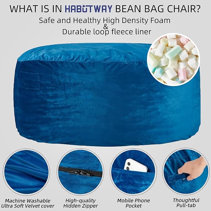 HABUTWAY Bean Bag Chair: Giant 5' Memory Foam Furniture Bean Bag Chair - Image 4