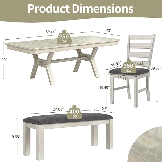 6-Piece Solid Wood Dining Table Set - Image 2