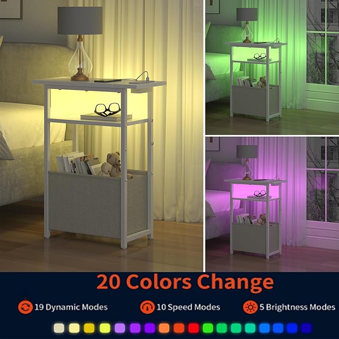 Narrow Side Table with Charging Station, LED End Table - Image 5