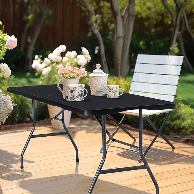 Folding Table 6ft Portable Heavy Duty Plastic Fold-in-Half 6 Foot Foldable - Image 2