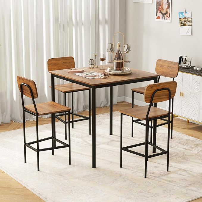 Tangkula Bar Height Table and Chairs, Counter-Height Dining Table Set, Pub - Image 2