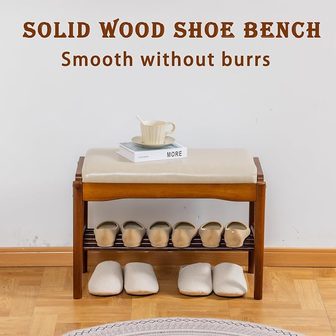 latifolia Small Shoe Bench, Solid Wood Bench - Image 4