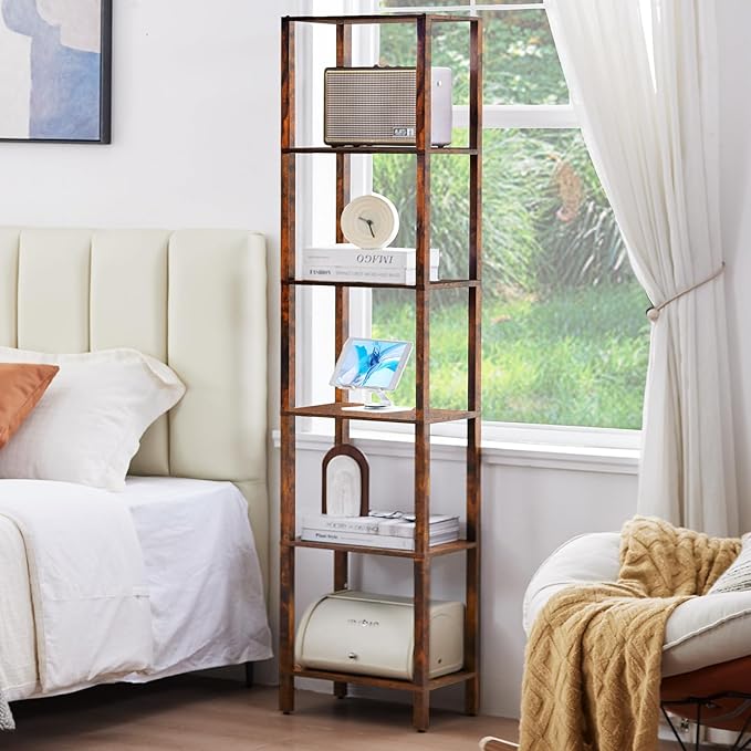 66in Tall Bookshelf 6-Tier Small Narrow Bookcase, Skinny Book Shelf - Image 7