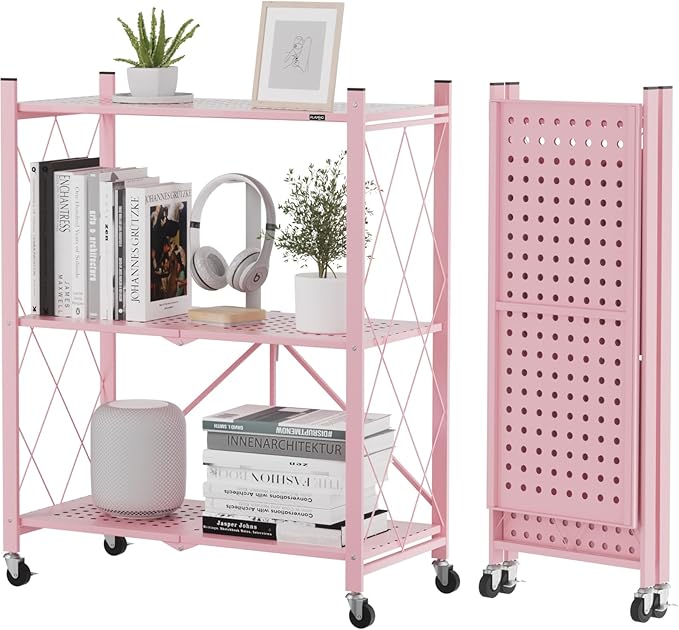 ALANNG Storage Shelves with Wheels, Bookshelf with Storage, No Assembly Metal by ALANNG