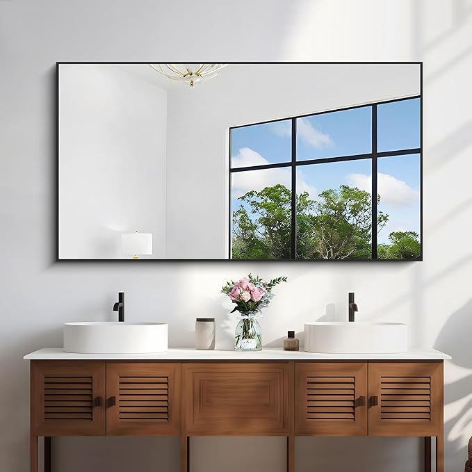 KOCUUY 30x55 Inch Large Black Wall Mounted Mirror, Aluminum Framed Decorative - Image 8