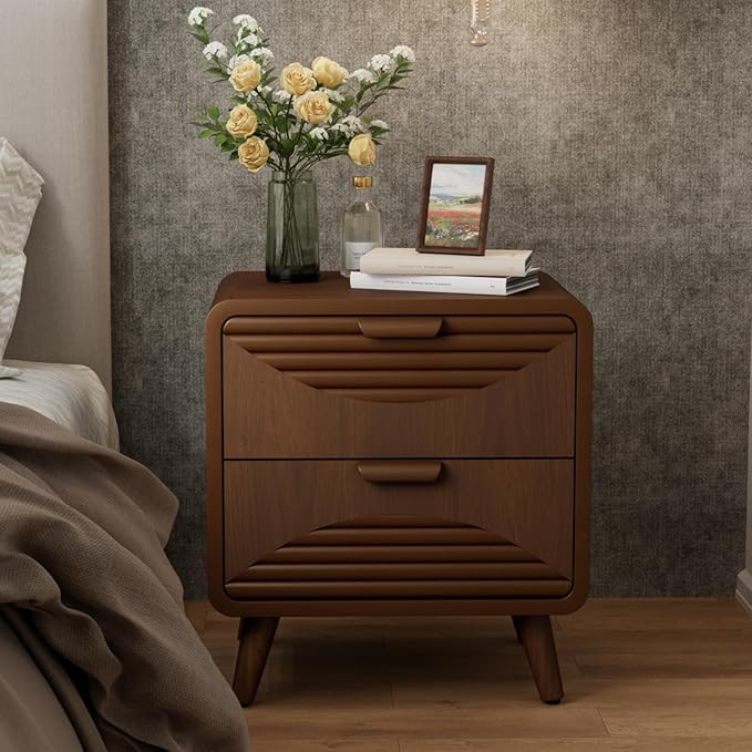 COSIEST Modern Storage Cabinet 2 Drawer, Walnut Accent Cabinet, Sideboard Buffet - Image 3