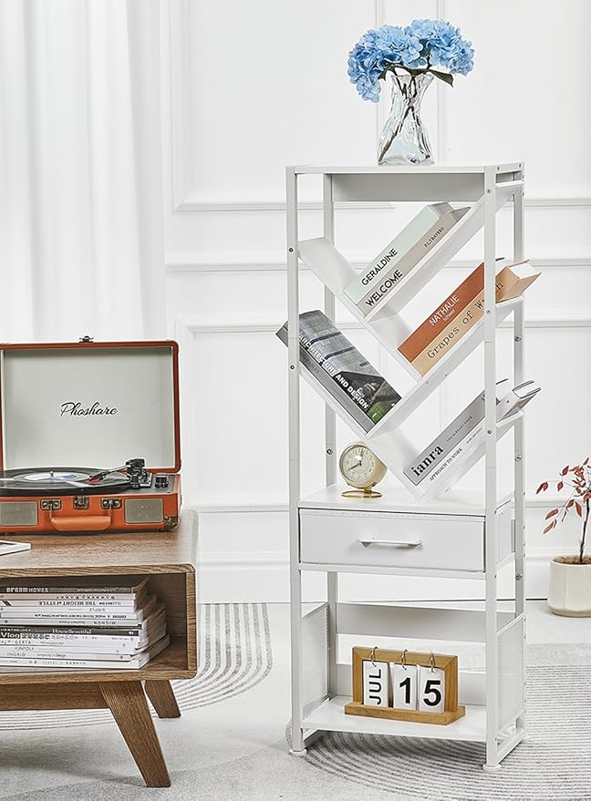 Bookshelf with Drawer, 8 Tier Tree Bookcase Retro Floor Standing Bookshelves by Zexvida