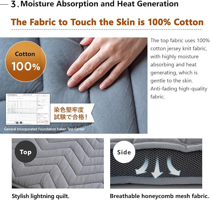 EMOOR Japanese Wool-Blend Padded Futon Mattress GOMA Twin Dark Gray, Gusset - Image 5