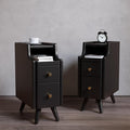 Narrow Nightstand with Drawers, Wood Bedside Table, Small Black Nightstand Set by AQIMUELE-Solidwoodfurniture