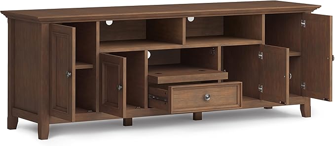 SIMPLIHOME Amherst 72-inch Wide Solid Wood TV Stand in Rustic Natural Aged Brown - Image 4
