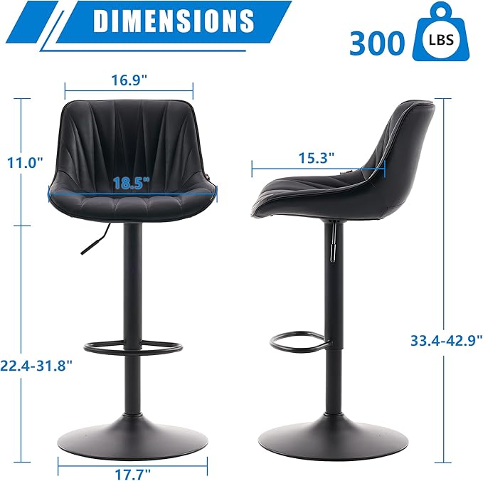 YOUNIKE Bar Stools Set of 2 for Kitchen Island, Adjustable Barstools - Image 2