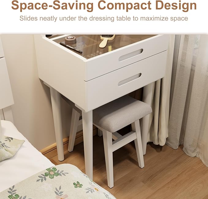 Solid Wood Small Vanity Stool, Compact Makeup Chair - Image 8