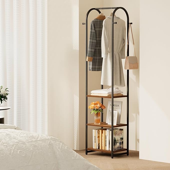 Garment Rack, Coat Rack With 3 Shelves and 4 Hooks, Hanging Rod - Image 8