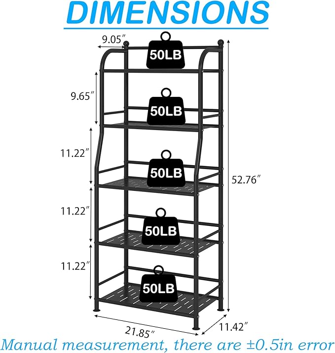 5 Tier Metal Shelf Storage Shelves Living Room Bookshelf Bathroom Corner - Image 3