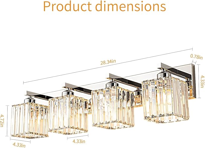 Modern 4-Light Chrome Crystal Bathroom Vanity Light Fixtures - Image 5