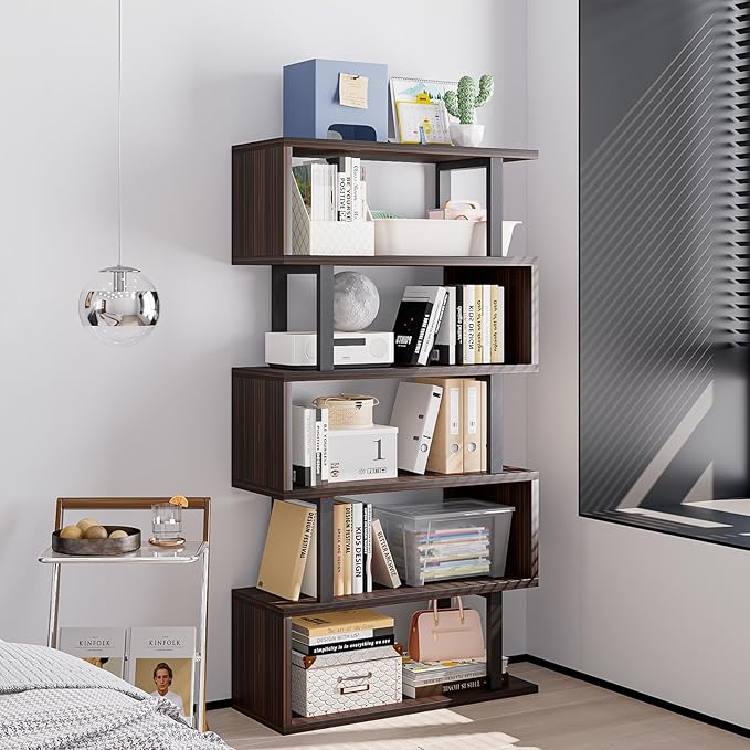 SORCEDAS Bookshelf Geometric Bookcase S Shaped Industrial Bookshelf Storage - Image 5