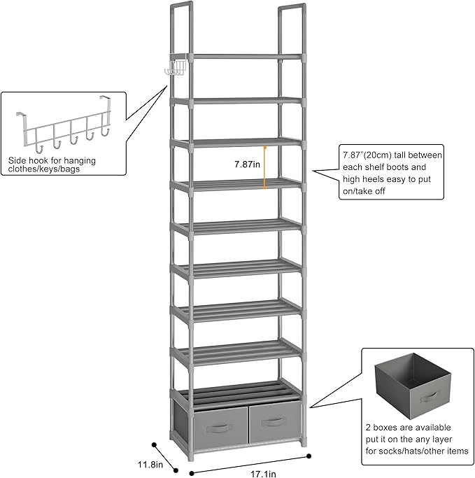 Shoe Rack, Sturdy Metal Shoes Rack Organizer, Narrow Shoe Rack, Shoe Racks - Image 3