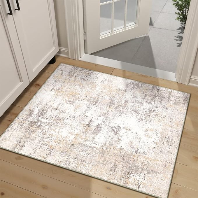 2x3 Washable Area Rug Beige Grey Neutral Abstract Entryway Kitchen Non Slip Low - Image 4