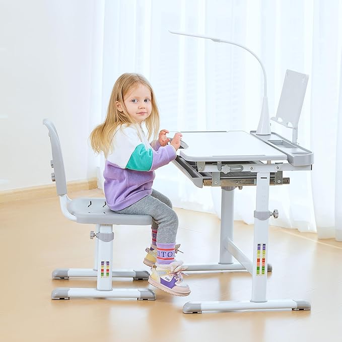 Diroan Kids Functional Desk and Chair Set, Ergonomic Height Adjustable Children - Image 2