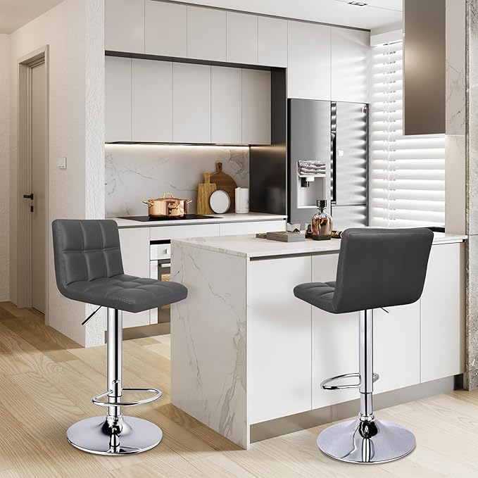 Bar Stools Set of 2, Armless Adjustable Swivel Barstools - Image 2