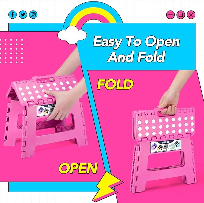 Delxo Folding Step Stool, 9 inch Non-Slip Foldable Stools Up to 300 LBS - Image 4