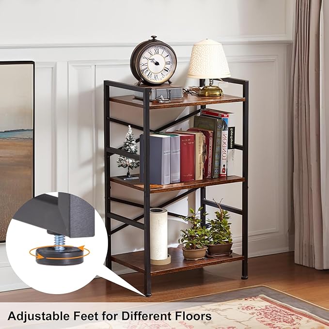 3-Tier Small Bookshelf Vintage Industrial Bookcase - Image 4