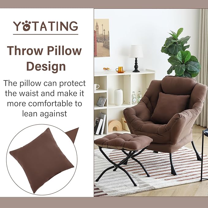 Lazy Chair with Ottoman, Comfy Reading Chair with Footstool & Pillow Modern - Image 9