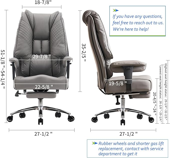 Big and Tall Office Chair 400lbs Wide Seat, Leather High Back Executive Office - Image 2