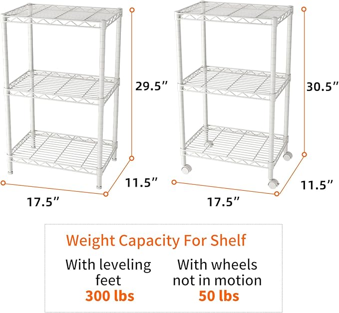 SINGAYE 3 Small Shelves Storage Shelf Wire Shelving Unit Metal Shelf Adjustable - Image 3