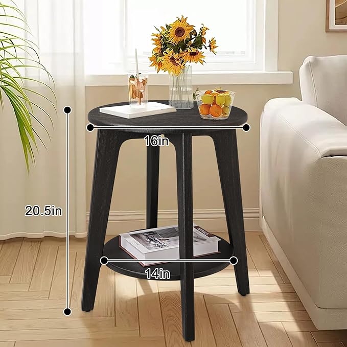 Round Side Table Black Gold Wooden End Table - Image 3