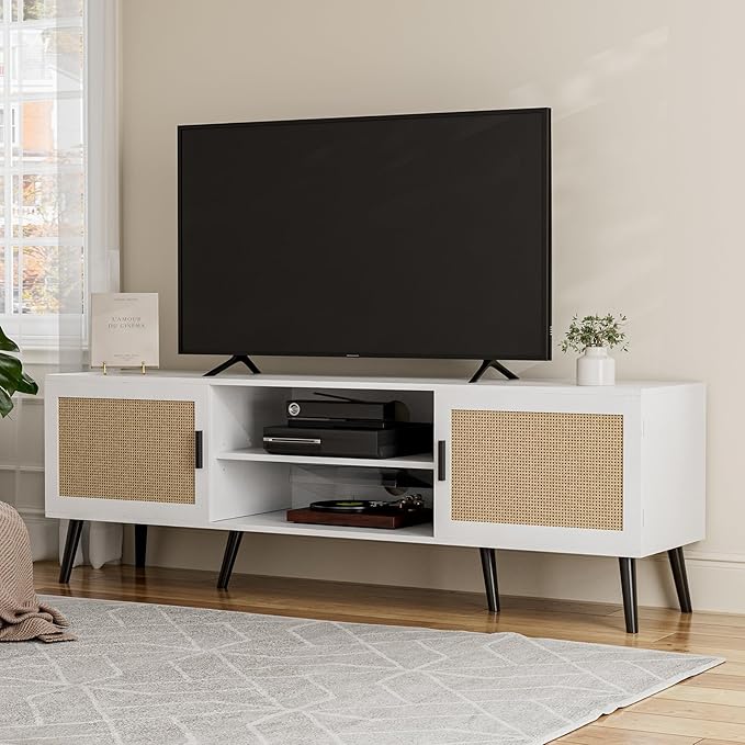 TV Stand for TVs up to 65'', Mid Century Modern Entertainment Center - Image 7