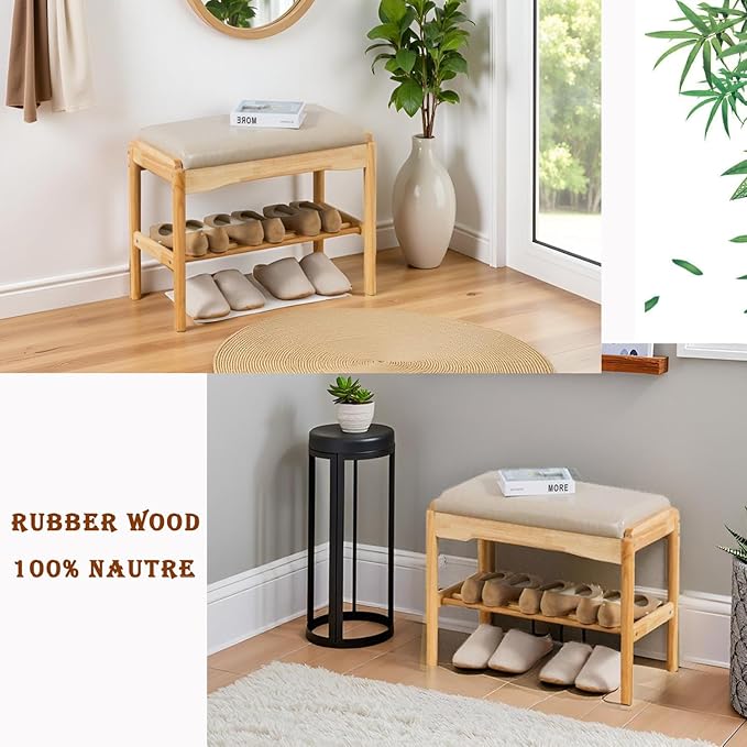 latifolia Small Shoe Bench, Solid Wood Bench - Image 5